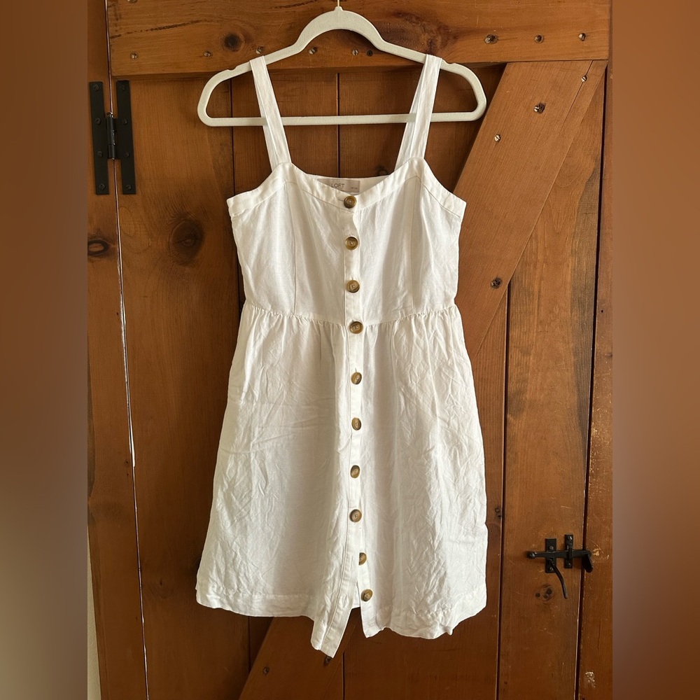 LOFT White Linen Button-Front Mini Dress Size 0P